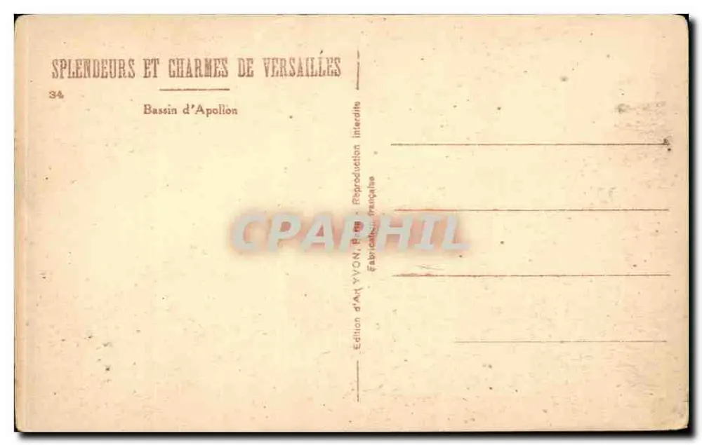 Bacia de Apolo — Versailles — Edição de Arte YVON, n°34 - Verso