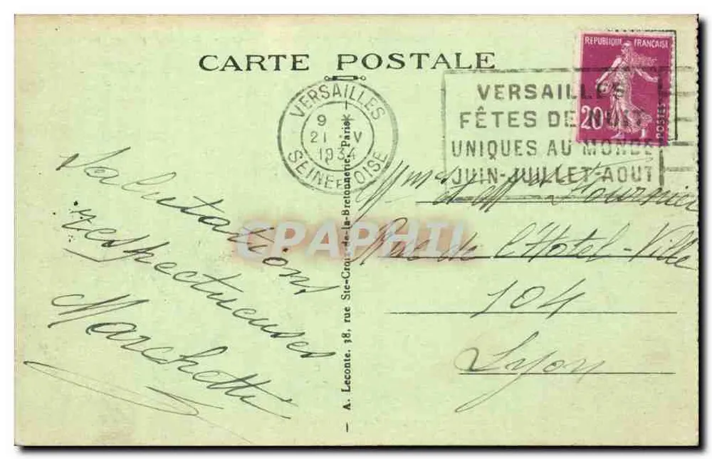 Versalhes — O Castelo e a Orangerie — A. L. - Verso