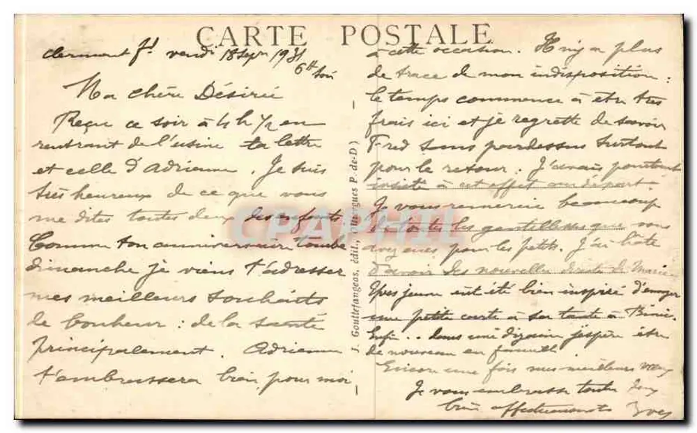 Clermont-Ferrand — Liceu Jeanne-d'Arc — editor G. D'O., n° 1050 - Verso