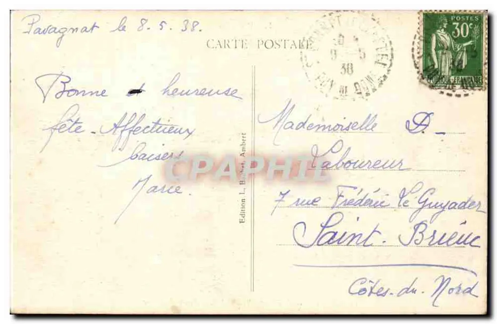 St-Bonnet-le-Chastel — Rua de Arlanc — Edição L. Ambert n°1314 - Verso