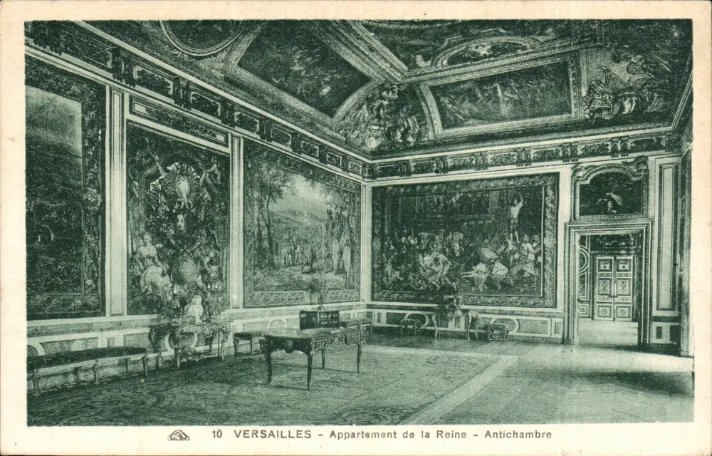 Versailles — Apartamento da Rainha — Antecâmara — Editor: Cie Alsacienne des Arts Graphiques, Strasbourg — N° de série 10 - Frente