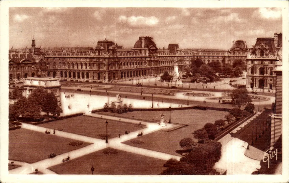 Paris e suas maravilhas — Perspectiva da Place du Carrousel e do Palácio do Louvre — Edição Guy - Frente