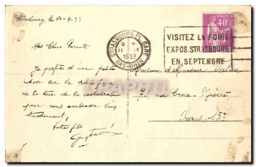 Strasbourg - Place Kléber und die Kathedrale — Verlag COUTREAU, Nr. 345 - Rückseite