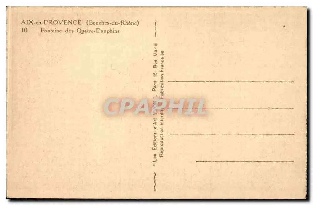 Fontäne der vier Delfine — Aix-en-Provence (Bouches-du-Rhône) — Les Éditions d'Art Mariei - Rückseite