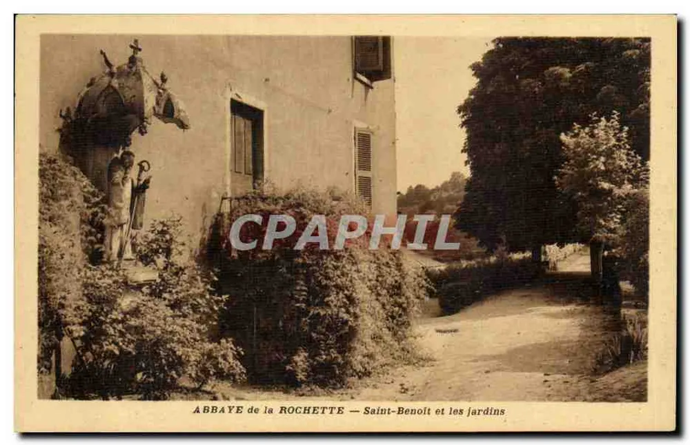 Abadía de La Rochette — San Benito y los jardines - Anverso