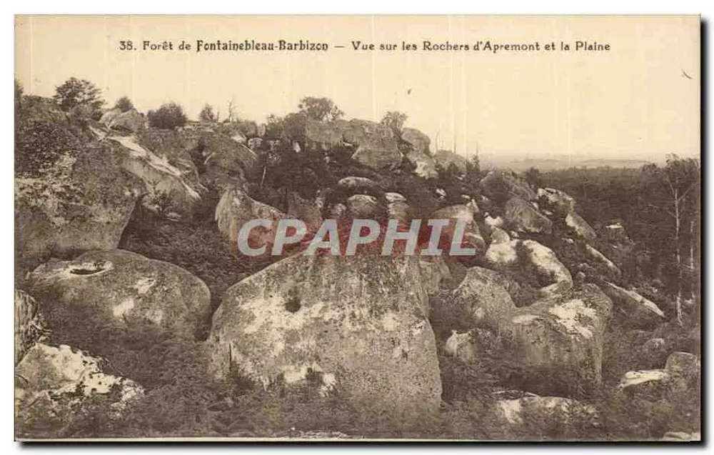 Wald von Fontainebleau-Barbizon — Ansicht der Rochers d'Apremont und der Ebene — Verlag F. David, Versailles - Vorderseite