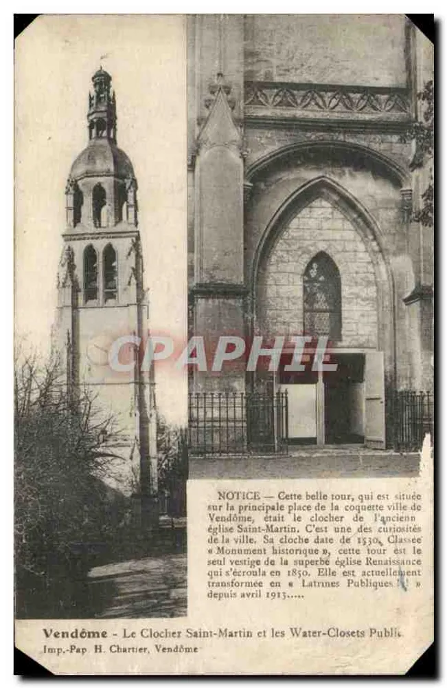 Vendôme - Der Glockenturm Saint-Martin und die öffentlichen Toiletten — Imp. Pap. H. Chartier, Vendôme - Vorderseite