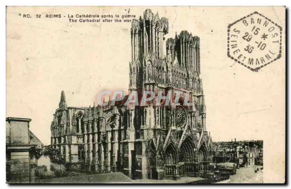 Reims — Die Kathedrale nach dem Krieg — RC 32 — Reims Edition - Vorderseite
