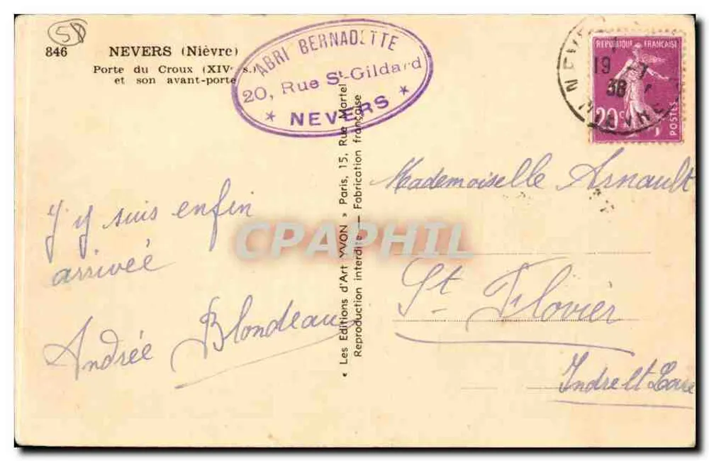 Porta do Cruzeiro e sua anteporta — Nevers (Nièvre) — Les Éditions d'Art VVON, Paris - Verso