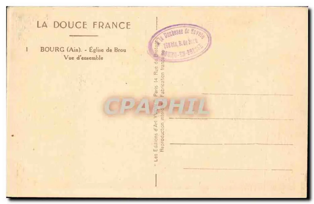 Bourg (Ain) — Igreja de Brou — Vista geral — Les Éditions d'Art Yucatan, Paris - Verso