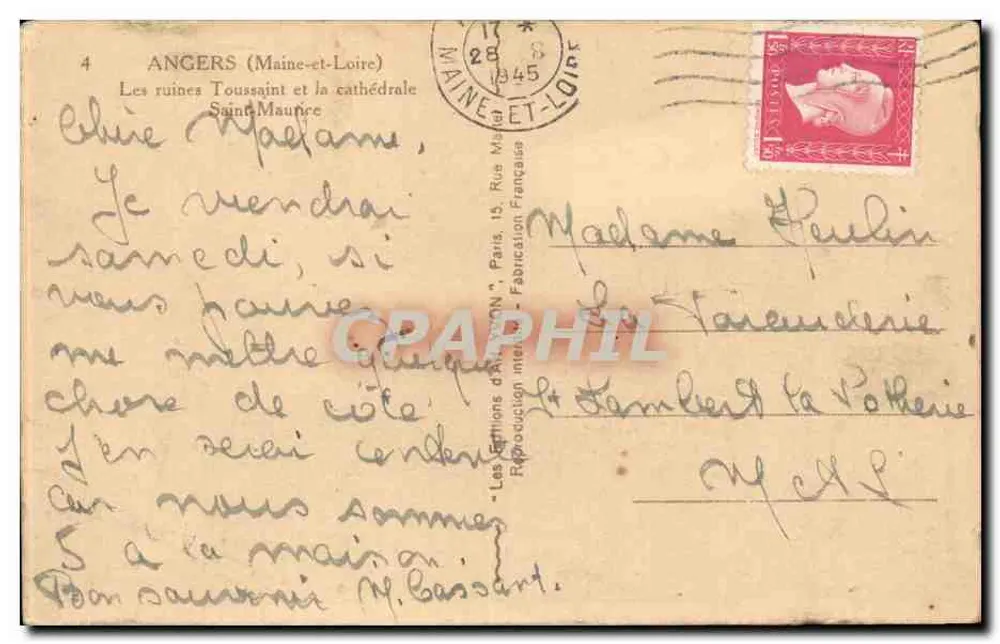 Ruinen der alten Kathedrale Saint-Maurice in Angers — Verlag Les Editions d'Angers, Nr. 4 - Rückseite