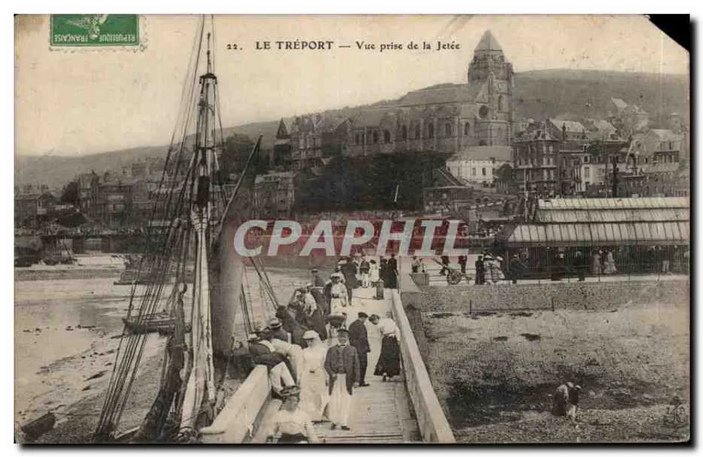 Le Tréport — Vista tirada da Pontão — Editor: B. Frédéric, n° 22 - Frente