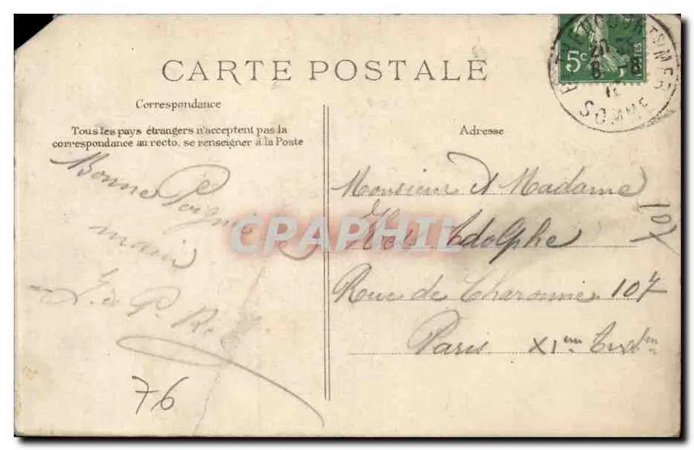Le Tréport — Vista tirada da Pontão — Editor: B. Frédéric, n° 22 - Verso