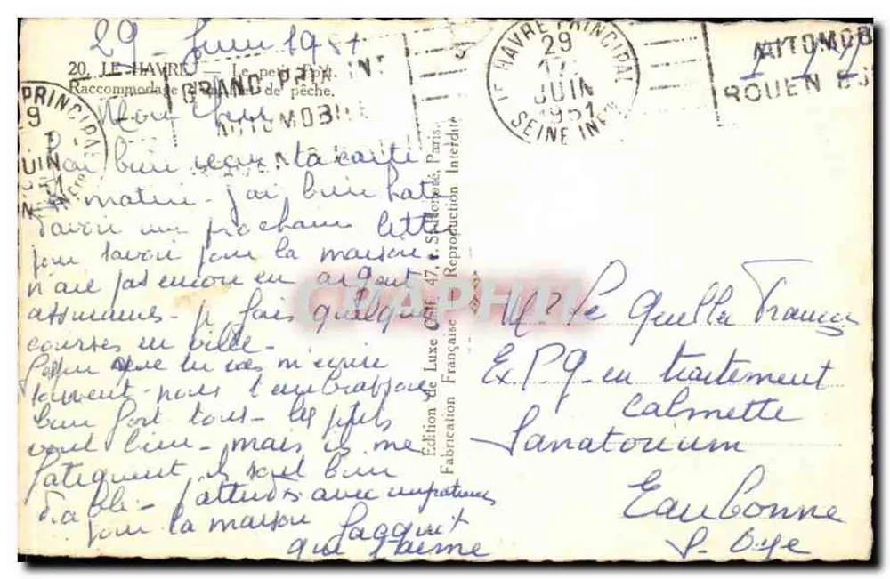 Pescador consertando suas redes — Havre — Edição Calmf, n°47 - Verso