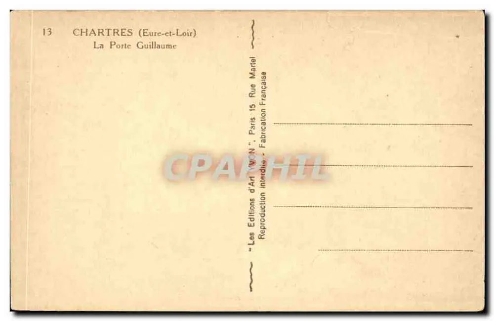 Chartres (Eure-et-Loir) — A Porta Guilherme — Edições de Arte Martel - Verso