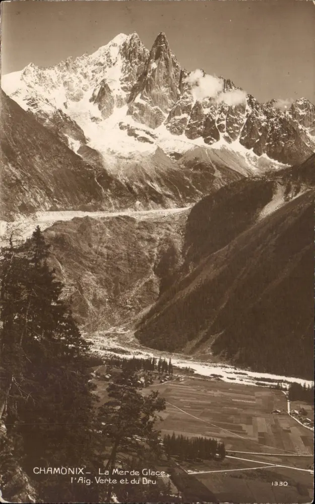 Chamonix — Die Mer de Glace, die Aiguille Verte und der Dru — Éditions Art. Perrochet & David - Vorderseite