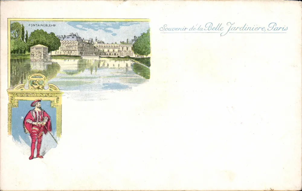 Fontainebleau — Ansicht des Schlosses und Gartens — Belle Jardinière, Paris - Vorderseite