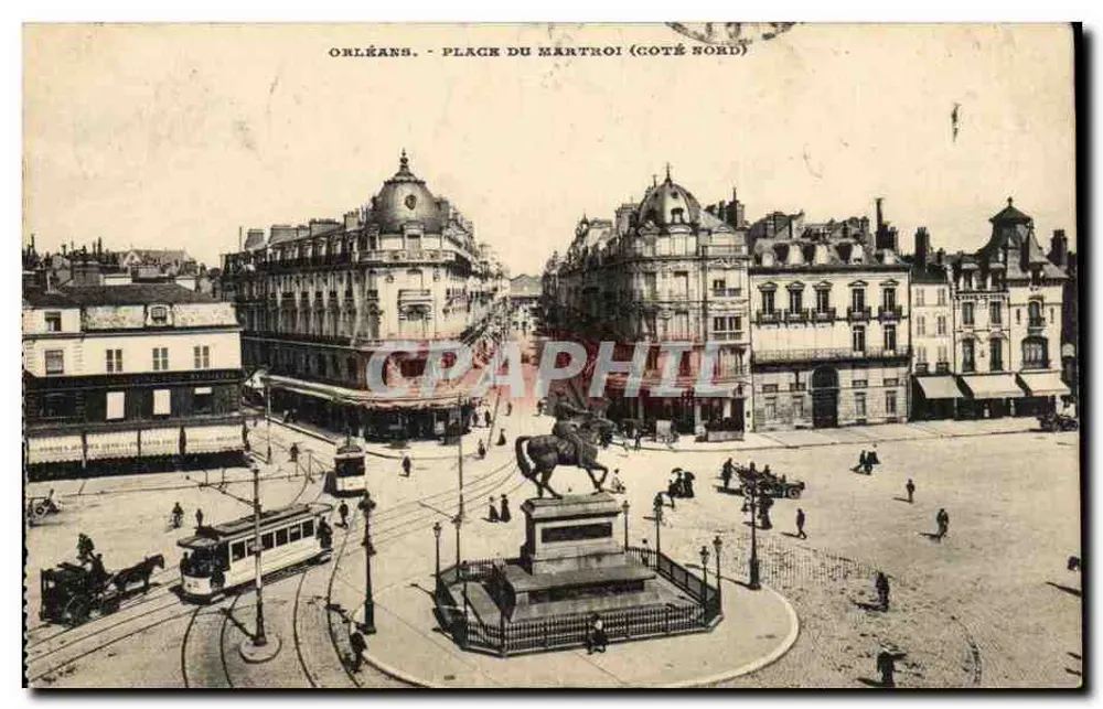 Orléans - Place du Martroi (nördliche Seite) — Ansicht mit Reiterstatue und Straßenbahn — Verlag Orléans - Vorderseite