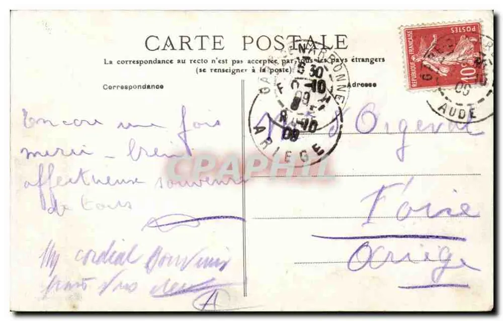 NARBONNE - O Hotel de Ville — editor E. Prunot, n°1 - Verso