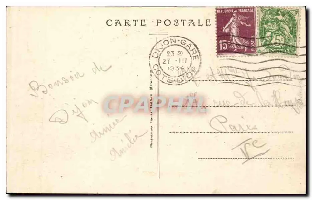 Dijon — Entrada do Museu - Monumento Rameau — D. D. - Verso