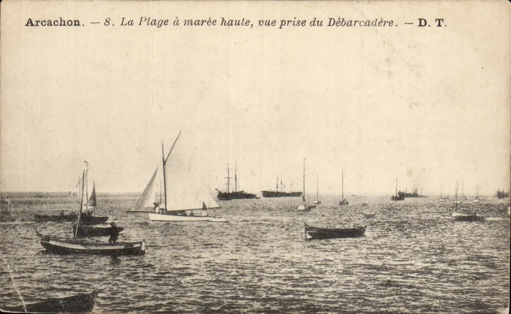 Arcachon — La Plage à marée haute, vue prise du Débarcadère — D.T. - Vorderseite