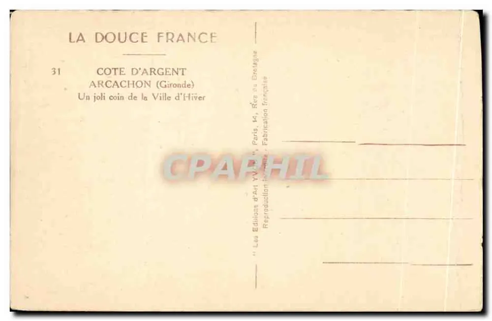 Côte d'Argent — Ansicht eines von Kiefern gesäumten Weges in der Nebel — Les Éditions d'Art Yvon, Paris - Rückseite