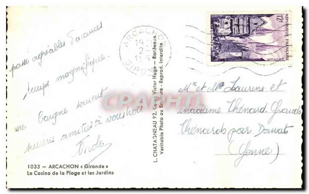 Das Strandkasino in Arcachon — Verlag L. Chataigneauc - Rückseite