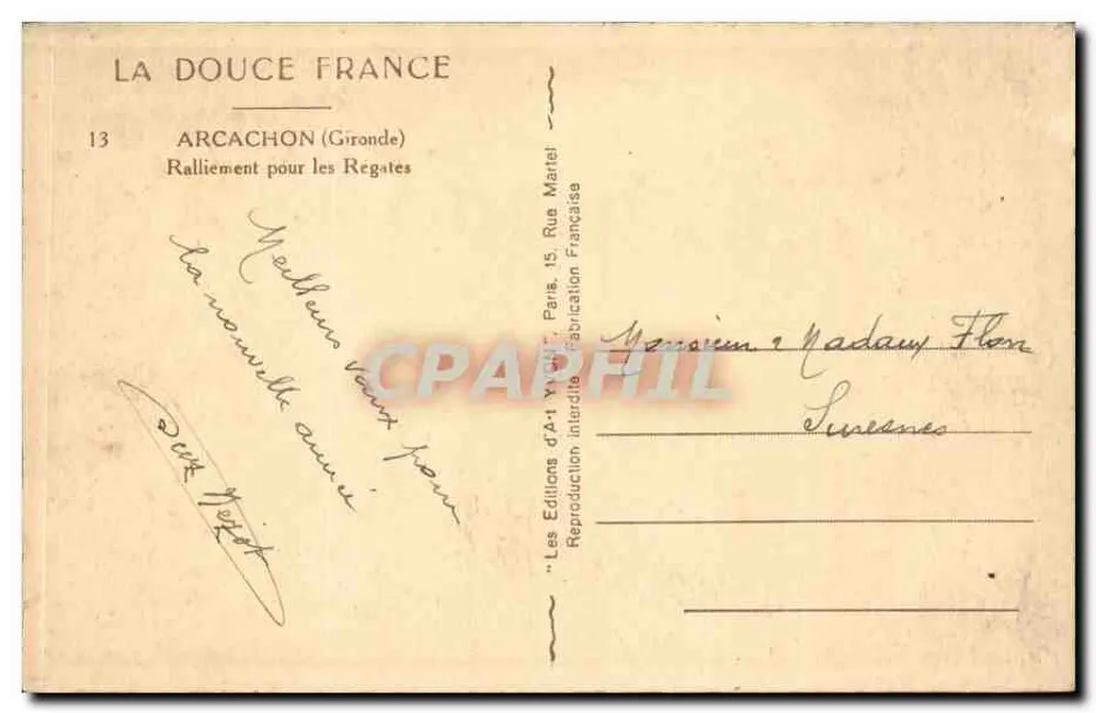 Arcachon — Raliamento para as Regatas — Les Éditions d'Art Yvich, Paris - Verso