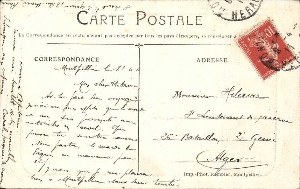 Montpellier — Caserne do Génio — Imp. Fot. Ramblier - Verso