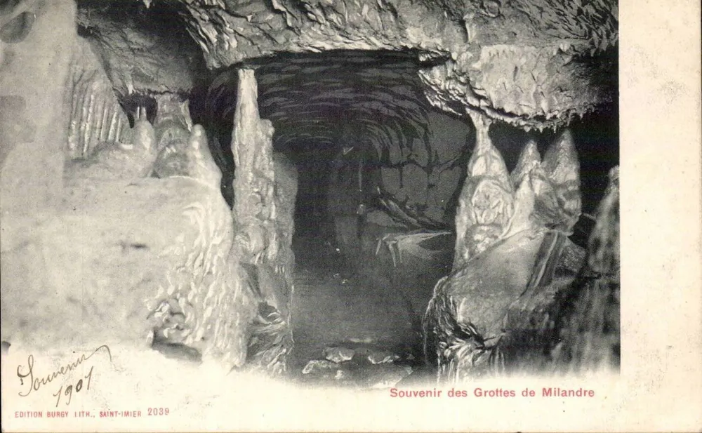 Grotas de Milandre — Lembrete das Grotas de Milandre — Edição Burgy Lith. Saint-Imier 2039 - Frente
