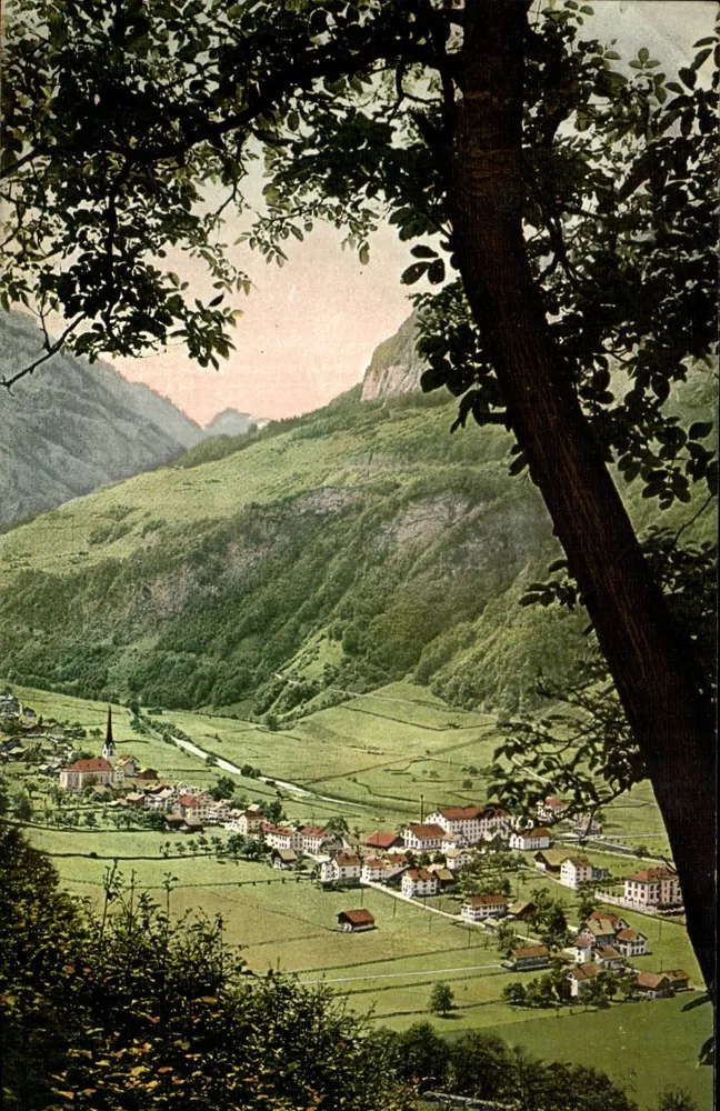 Linthal viewed from Braunwald — Edition Photolob Co., Zürich, no. 5874 - Front
