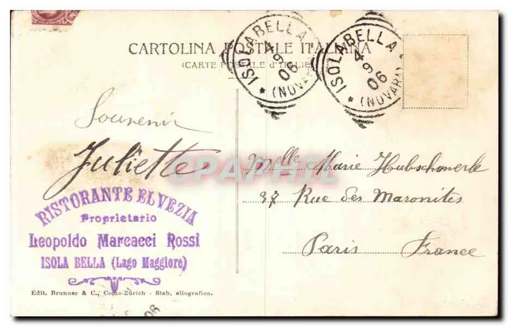 Lago Maggiore - Isola Bella — Verlag Brunner & Cie, n° 633 - Rückseite