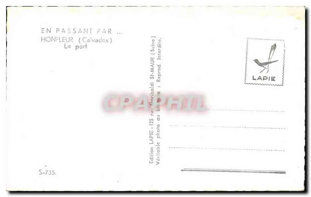 Honfleur (Calvados) — O porto — Edição Lapie S-735 - Verso