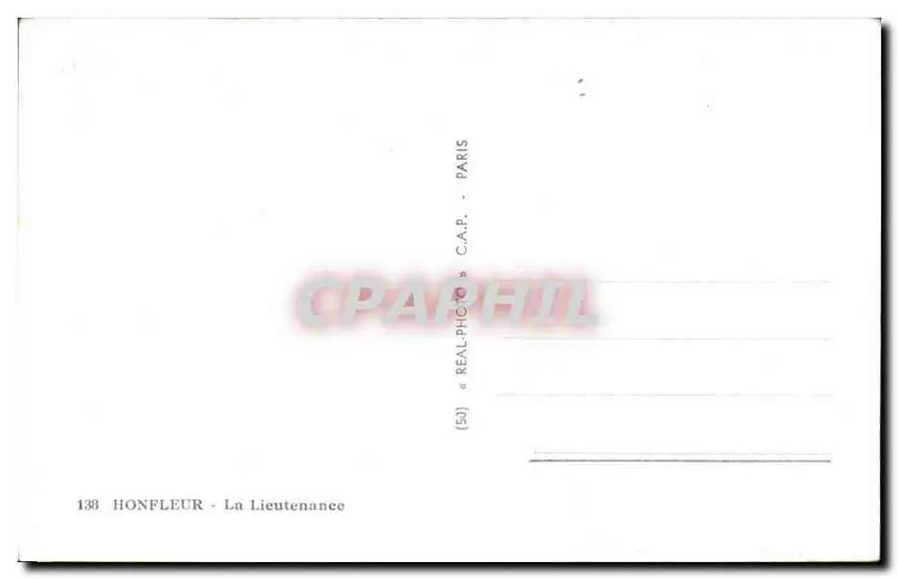 Honfleur — A Lieutenancée — editor C.A.P. n°138 - Verso