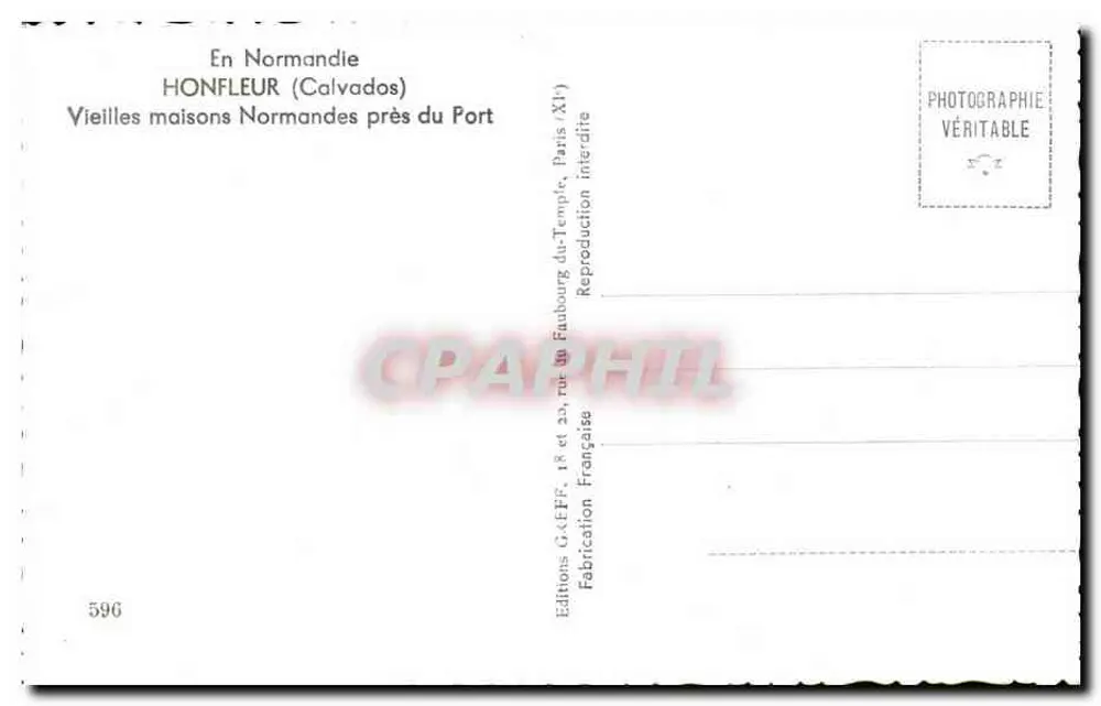 HONFLEUR (Calvados) — Alte normannische Häuser in der Nähe des Hafens — Éditions GREFF, n° 596 - Rückseite