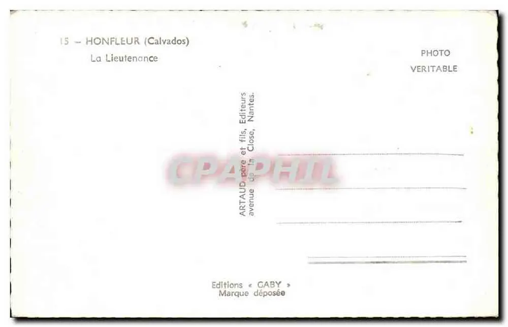 Honfleur (Calvados) — A Lieutenancé — Edições Caby - Verso