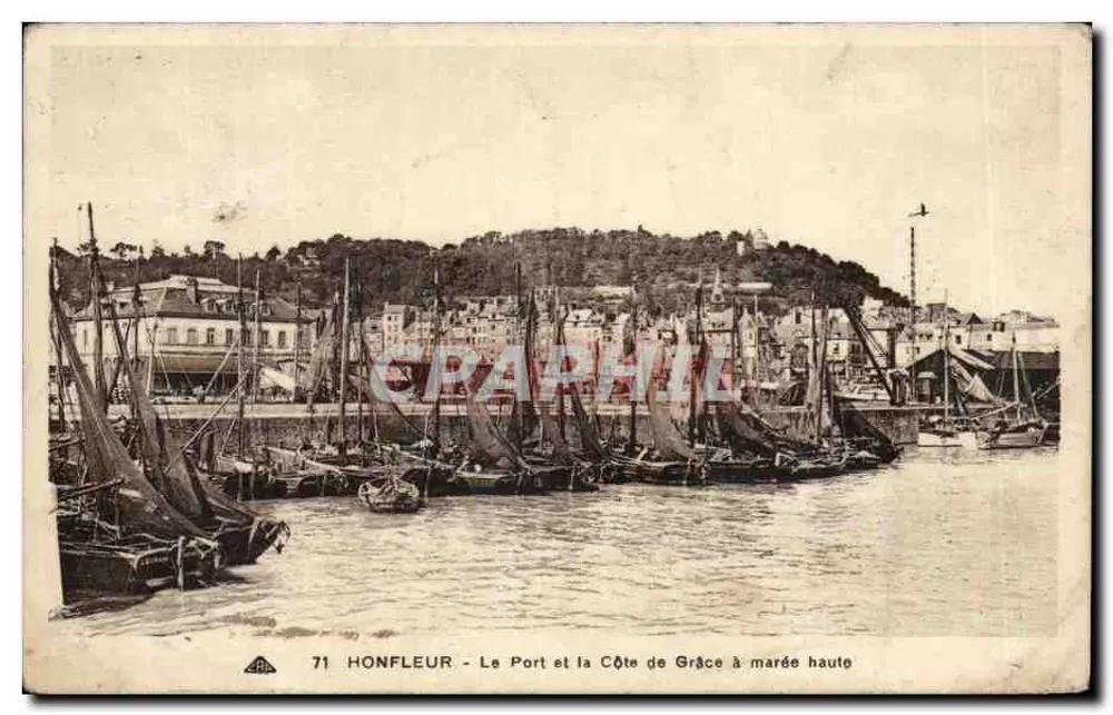 Honfleur — Le Port et la Côte de Grâce à marée haute — éditeur : STRASBOURG-SCH LITH. N° 71 - Vorderseite