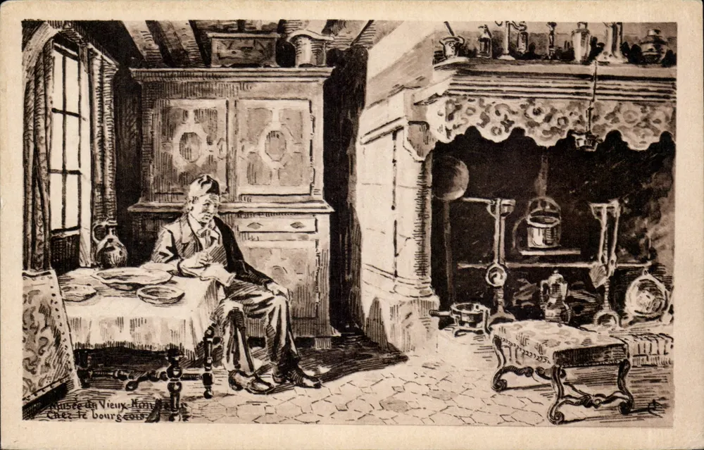 Interior de uma casa — cena de vida — Museu do Velho Honfleur, Chez le Bourgeois - Frente