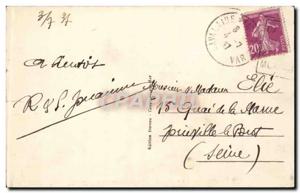Cavalairé-sur-Mer (Côte des Maures) — Kiefern und Palmen — Ausgabe Bureau Cavalaire - Rückseite