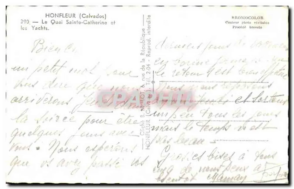 Honfleur (Calvados) — Quai Sainte-Catherine und die Yachten — Cliché B. MUTOt, T. 204 - Rückseite