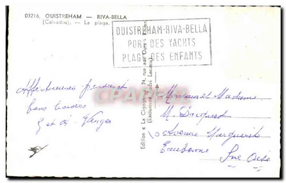 Praia de Ouistreham-Riva-Bella — A Garça — Edição La Cigogne - Verso