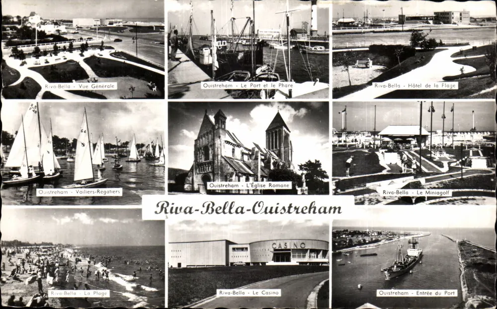 Riva-Bella-Ouistreham — Vista geral, porto, igreja romana, praia, cassino — Edições Gaby - Frente