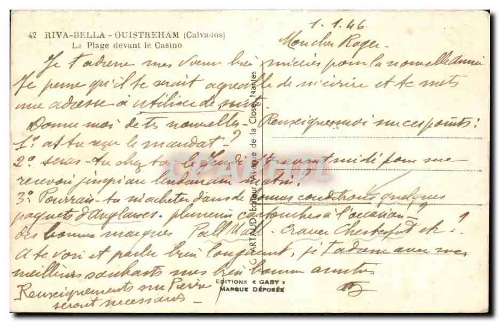 Riva-Bella - Ouistreham (Calvados) — A Praia diante do Cassino — Edições Gaby - Verso