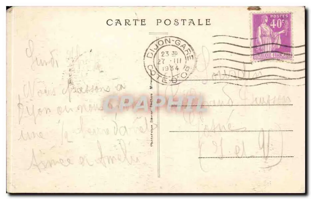 Dijon — Entrada do Museu - Monumento Rameau — D.D. - Verso