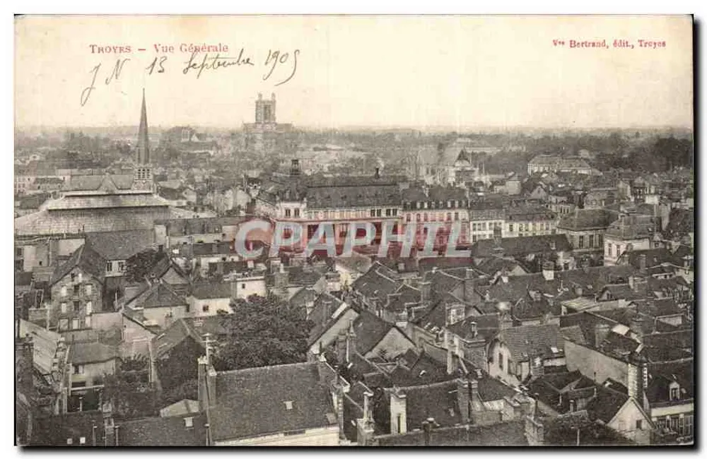 Troyes — Vista Geral — Vve Bertrand, edição Troyes - Frente