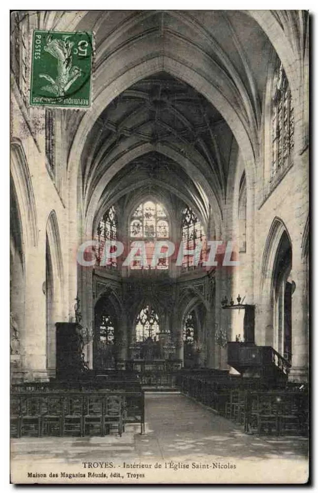 Troyes - Interior de la Iglesia de San Nicolás — Maison des Magasins Réunis, editor, Troyes - Anverso