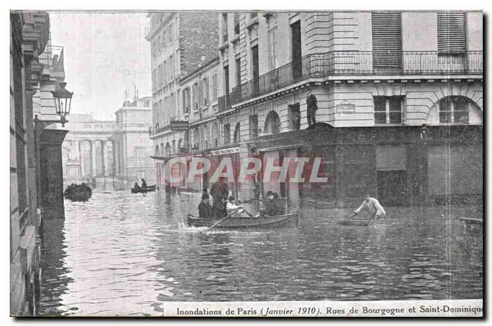 Überschwemmungen in Paris — Januar 1910 — Straßen von Burgund und Saint-Dominique — Verleger nicht sichtbar - Vorderseite
