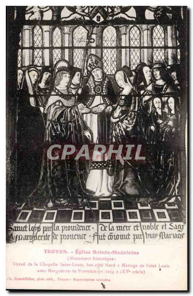 Vidro da Capela São Luís — Casamento de São Luís com Margarida de Provença — Igreja Santa Madeleine, Troyes - Frente