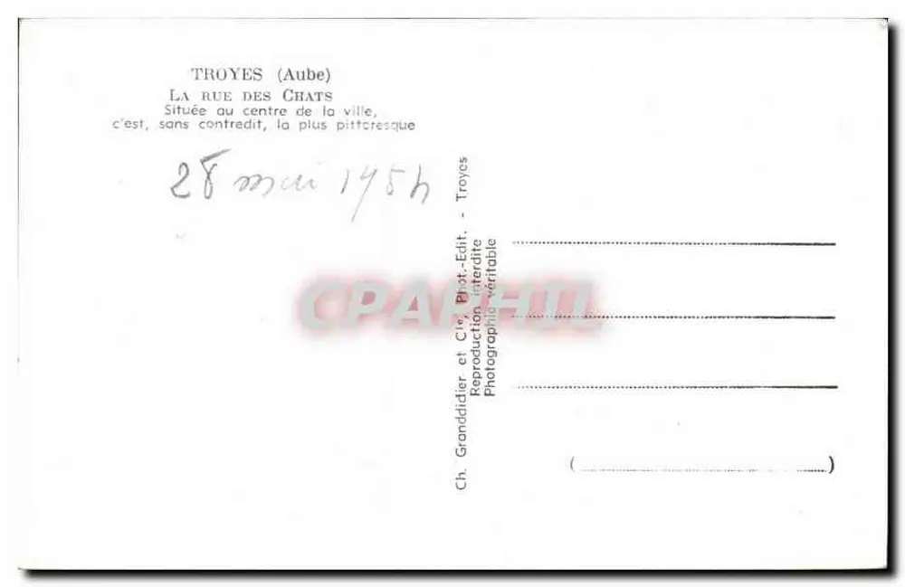 Troyes (Aube) — A rua dos Gatos — Ch. Granddidier e Cie, Editor - Verso