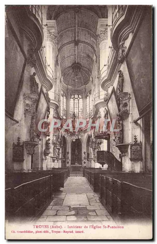 Troyes (Aube) - Interior de la Iglesia de San Pantaleón — Ch. Granddidier, fot.-edit., Troyes - Reproducción intard. - Anverso